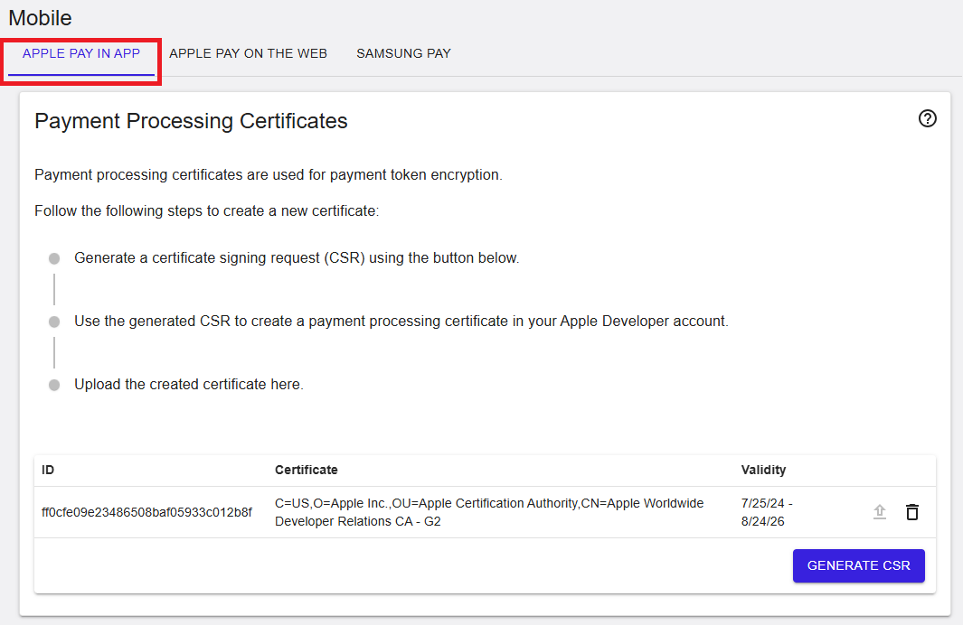 Apple Pay In App certificates