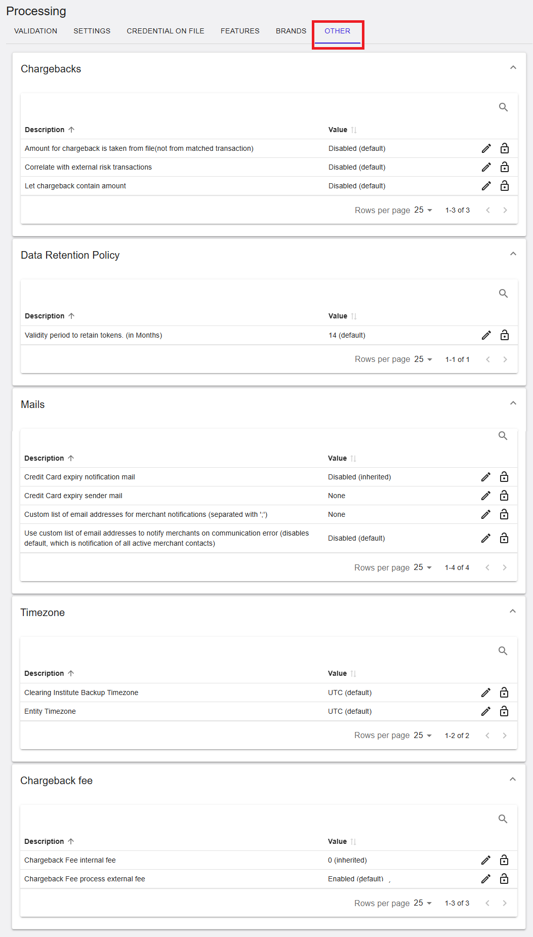 Processing Other tab
