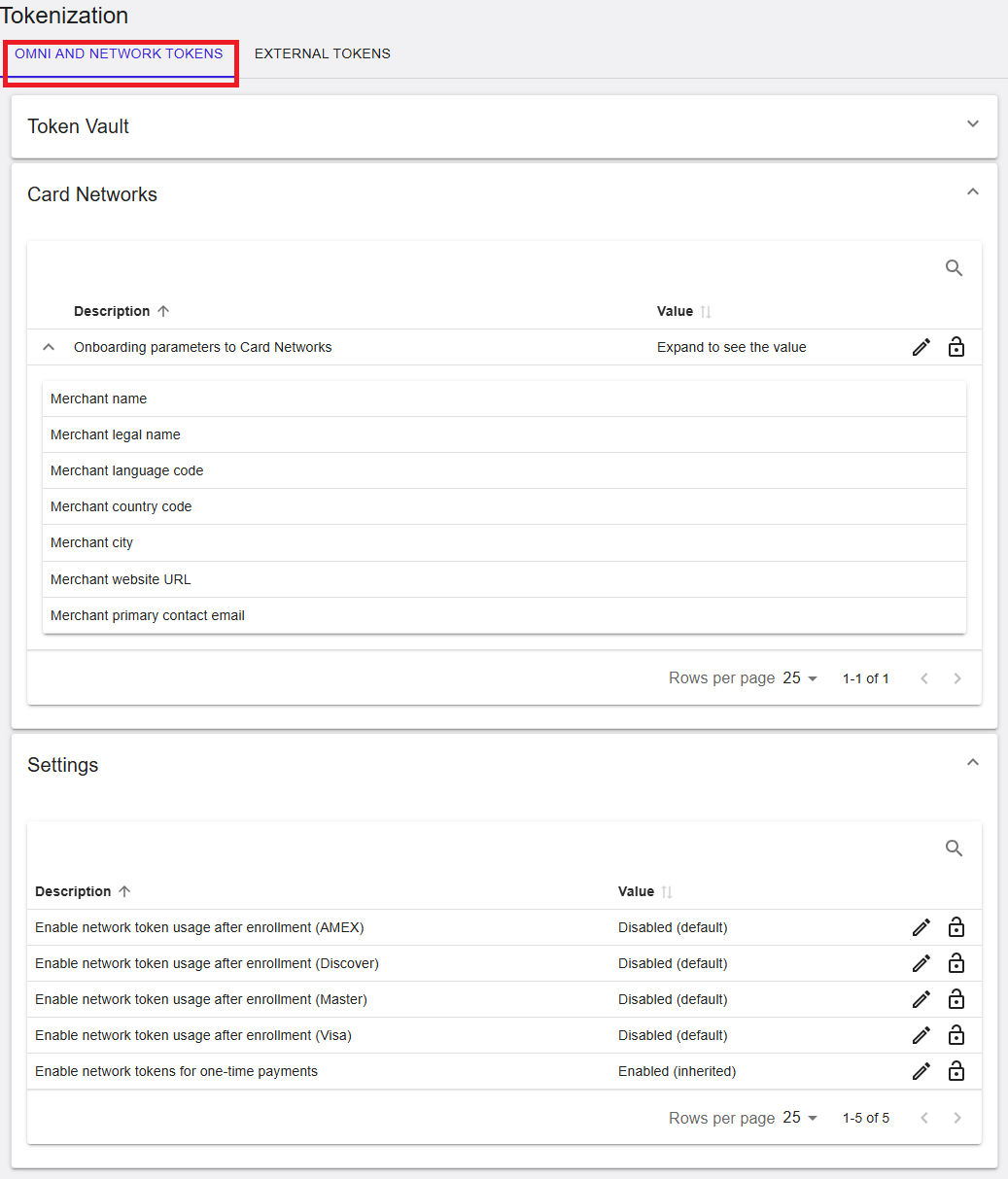 Omni and Network Tokens configuration