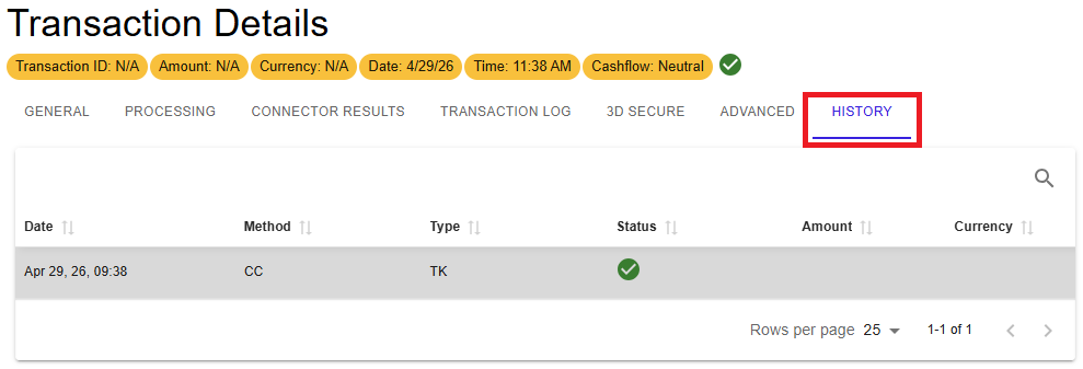 Transaction History tab